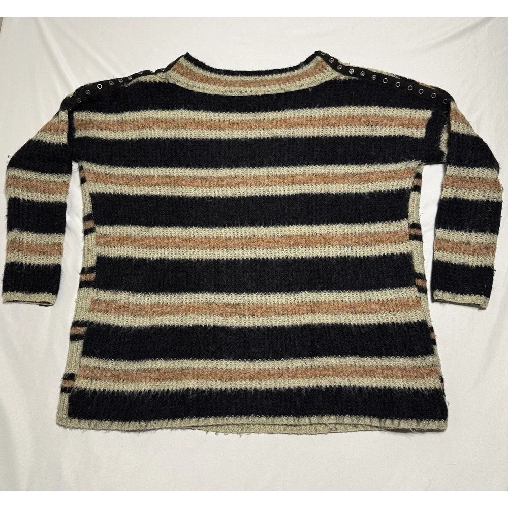 Free People Retro Teen Spirit Nirvana Oversized‎ Grommet Tape Sweater Size XS